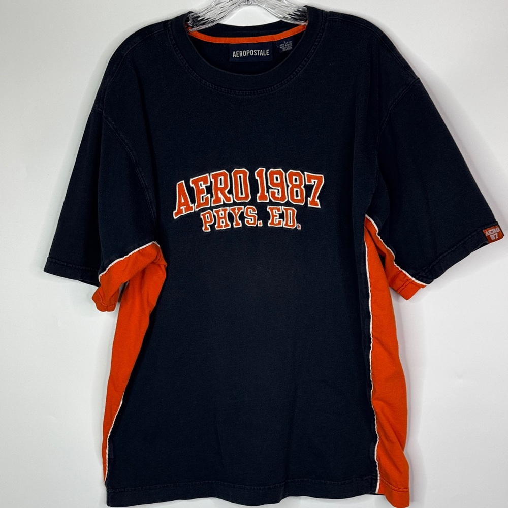 Vintage Aeropostale Navy Orange Tshirt Size Large Y2K